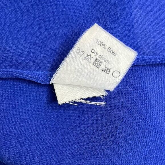 J Crew 100% Silk Cobalt Blue Button Back Long Sleeve Lace Trim Blouse Women 2 - Picture 8 of 11